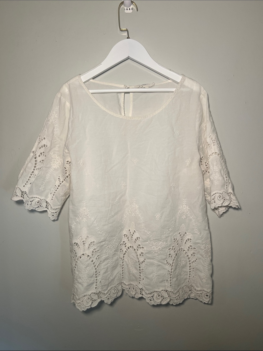 Lands' End White Eyelet Tunic Blouse